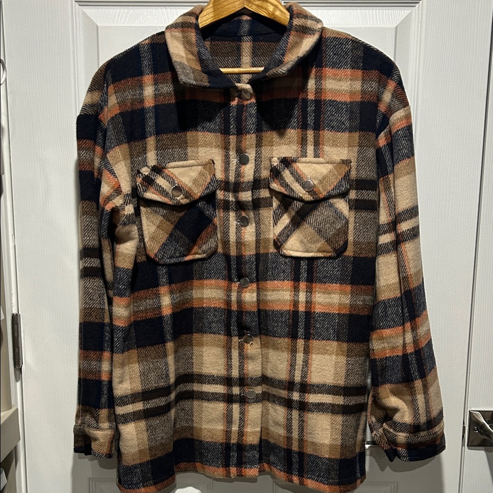 Oversized Plaid Flannel Shacket Shirt Jacket Medium